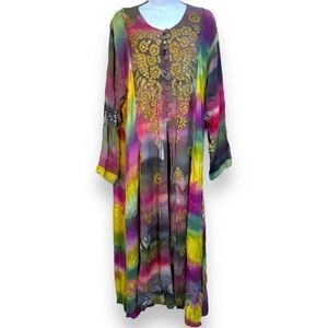 IKAD Jacket coat/blouse OOAK multi-color W/Gold beads Indonesia 100% rayon OS